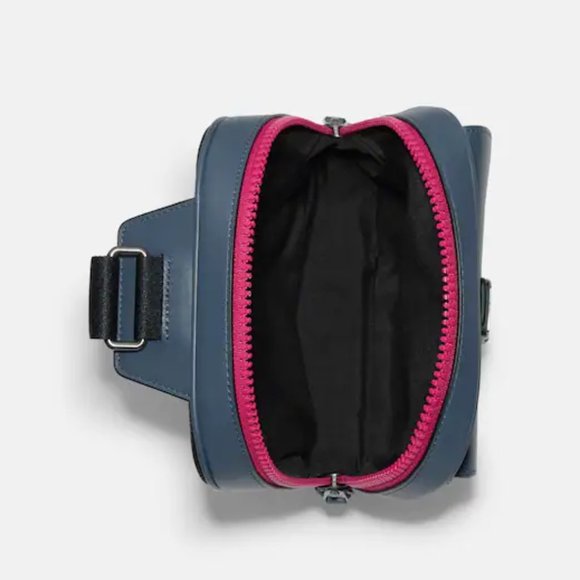 ❤️ Coach Track Pack In Colorblock Signature Canvas Blue Gunmetal 💙 - Picture 3 of 7